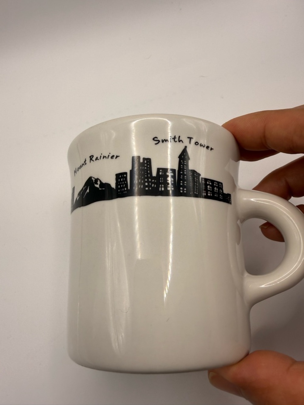 FISHS EDDY White Seattle Skyline Ceramic Mug w/Black Illustration - Picture 3 of 7